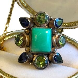 Vintage Sterling Nicky Butler Green Serpentine Stone, Gemstones amethyst  Ring